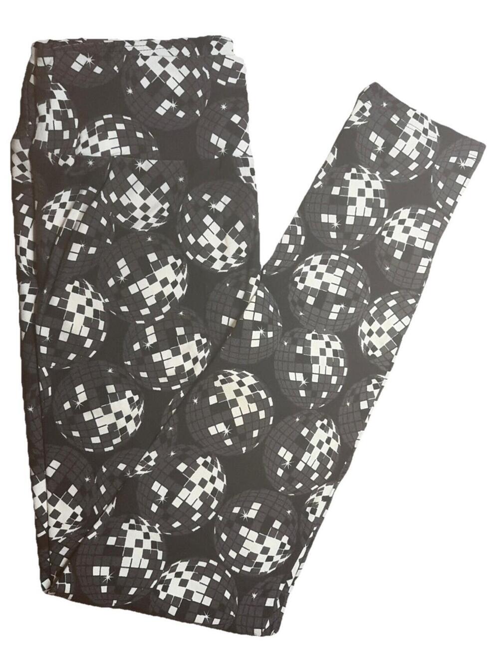 NWT LuLaRoe Black And White Disco Ball Pattern Leggings Size OS (W 2-10) Rare